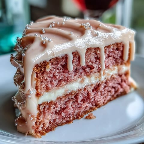 Elegant pink Bridal Shower Rosé Velvet Cake with shimmering gold drip.