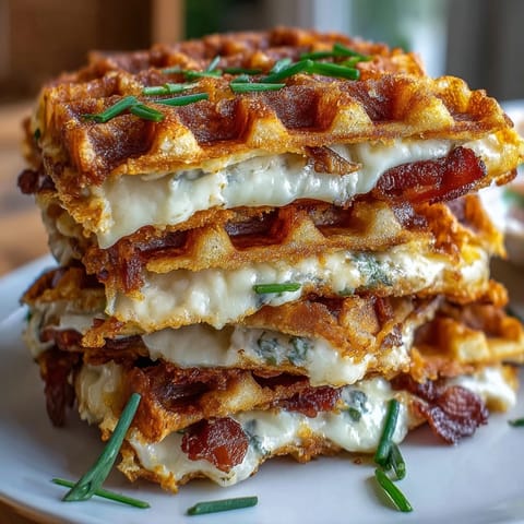 Crispy leftover mashed potato waffle melts oozing with melted cheese, served with sour cream.