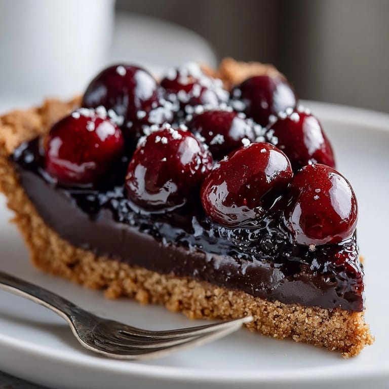 Elegant dark cherry chocolate tart, a perfect dessert with a beautiful, layered presentation.