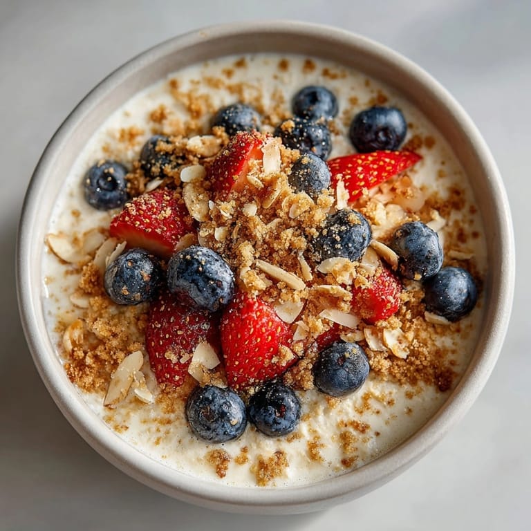 Close-up view of delightful Mixed Berry Crumble Overnight Oats with fresh berries and a golden crumble topping.