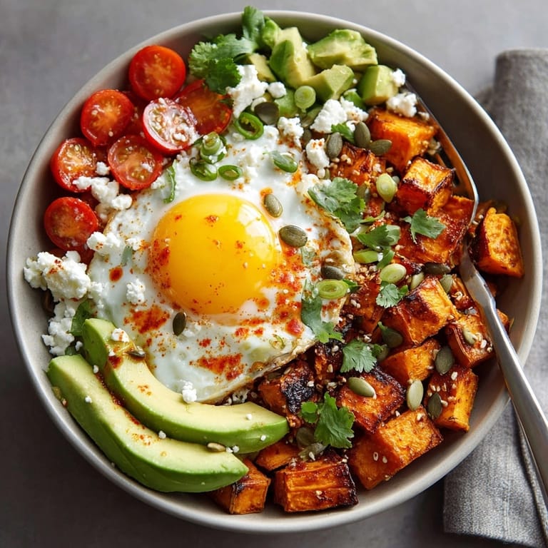 A colorful close-up of hearty Loaded Sweet Potato Breakfast Bowls, perfect for a healthy start!