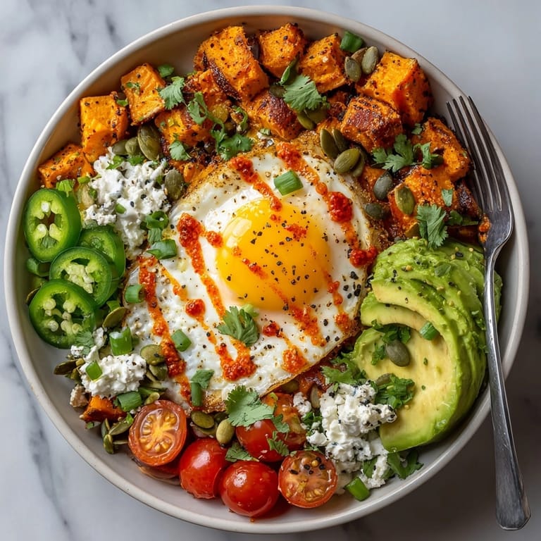 Delicious, healthy Loaded Sweet Potato Breakfast Bowls feature roasted sweet potatoes and a variety of vibrant toppings.