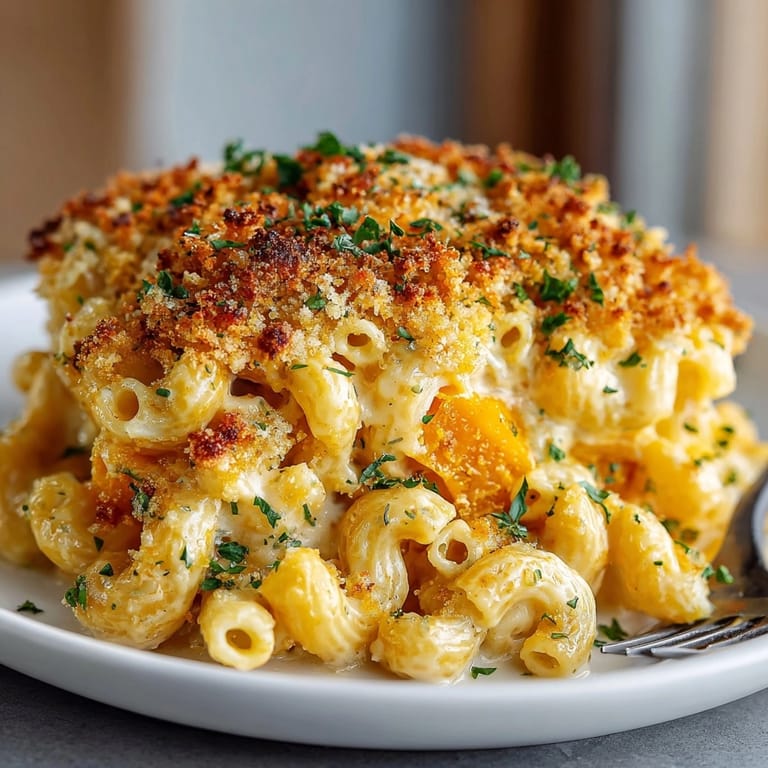 This comforting bowl of Butternut Squash Mac and Cheese features a creamy, cheesy sauce and roasted squash.
