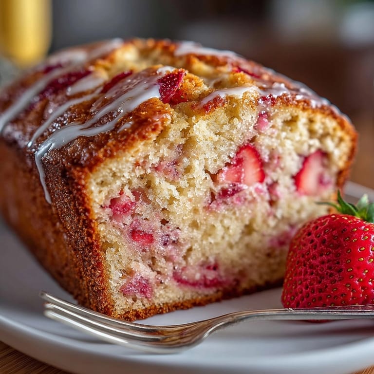 A freshly baked loaf of Strawberry Banana Pancake Bread, golden-brown and ready to enjoy.