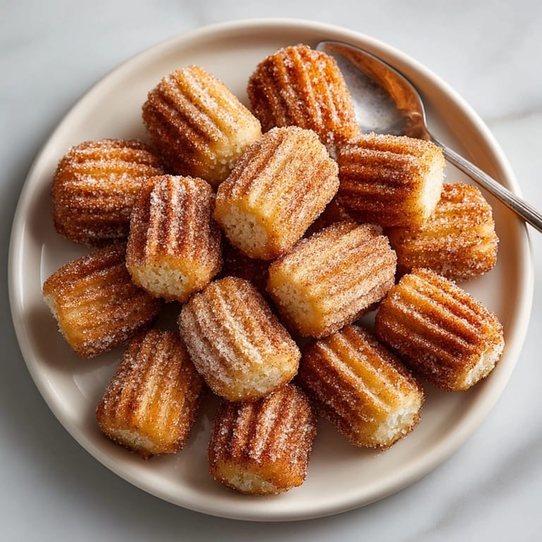 Close-up view of cinnamon sugar churro bites, crispy outside, soft inside, served warm for sharing.