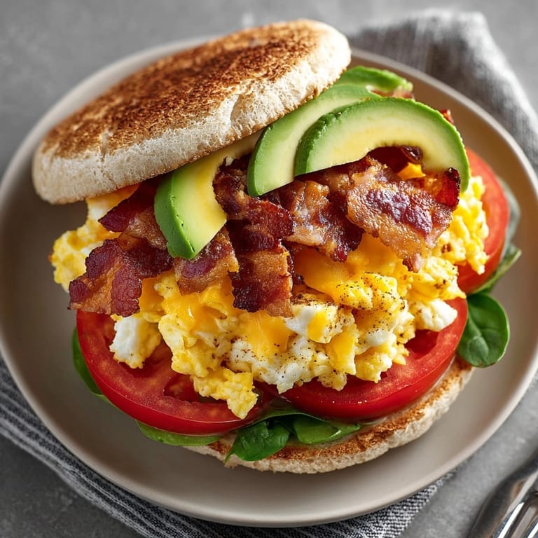 Melted cheddar and creamy avocado fill this breakfast sandwich, fresh from the skillet and ready to enjoy.