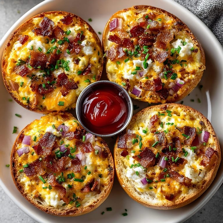 Sliced Quiche Stuffed Bagels showing fluffy eggs, savory bacon, and melted cheese inside.