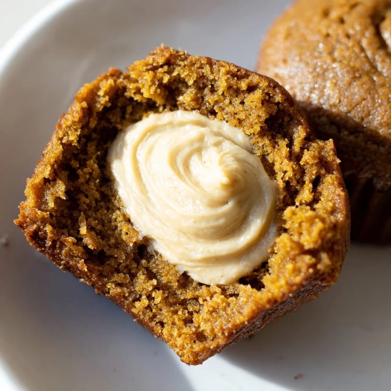 Warm, spiced gingerbread pumpkin muffin thumbprints with luscious pumpkin cream filling.  