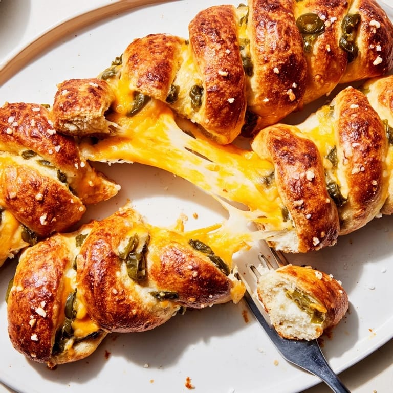 Gooey cheese-filled Cheesy Jalapeño Pretzel Cake Sticks, a savory snack for gatherings.  