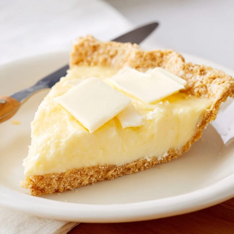 Delightful water pie topped with butter, hints of vanilla, and served chilled.  