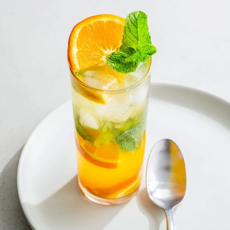 Zesty probiotic soda mocktail featuring mint and vibrant citrus, ideal for brunch refreshment.