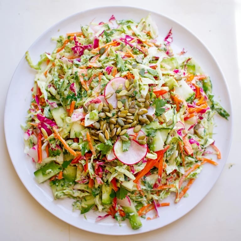Enjoy a refreshing bowl of Green Goddess Confetti Chop Slaw, ready in minutes with fresh herbs.