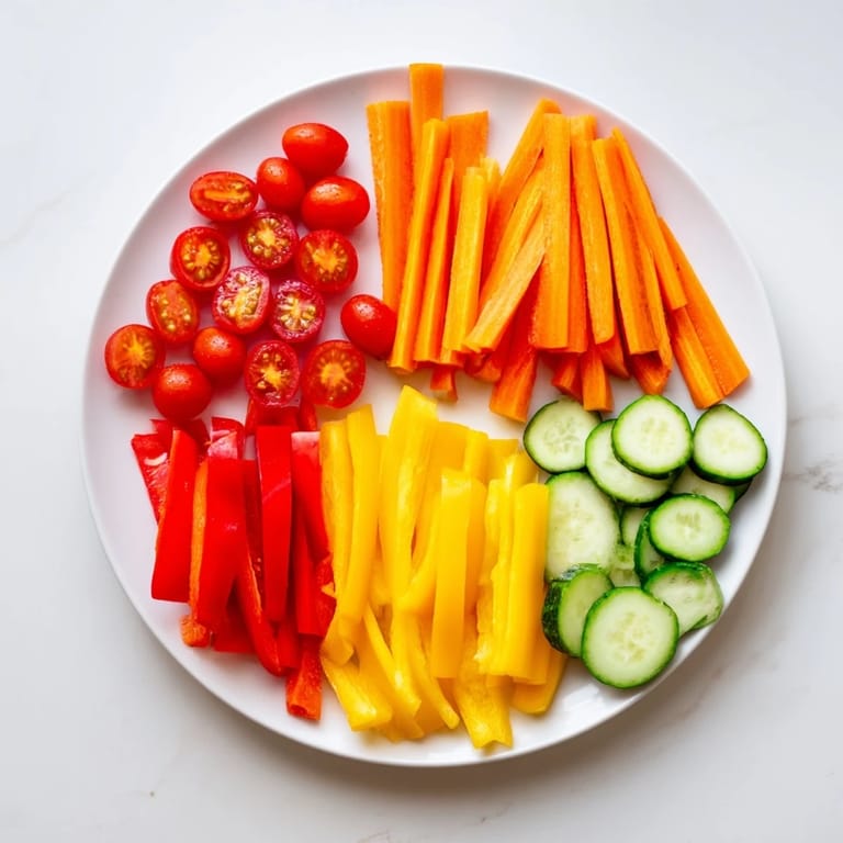 This visually appealing Colorful Vegetable Rainbow Board is overflowing with fresh vegetables, ready to serve with dip.