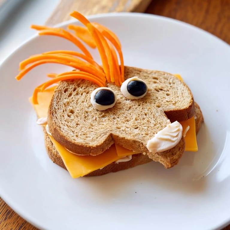 Homemade Horse Head Sandwiches: a close-up shows the cleverly cut bread before a lunchtime bite.