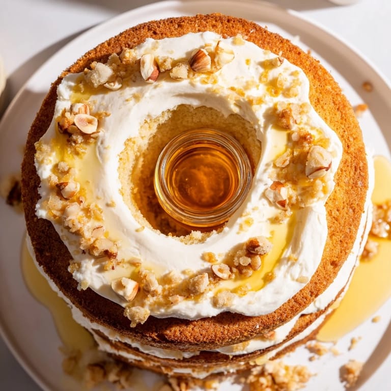 A delicious slice of The Honey-Drip, a honey-infused cake with a luscious honey centerpiece.