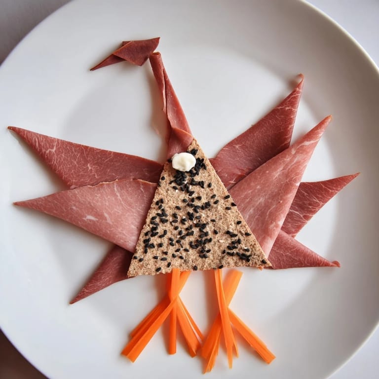 This image showcases the colorful presentation of The Paper Crane, an impressive, easy appetizer.