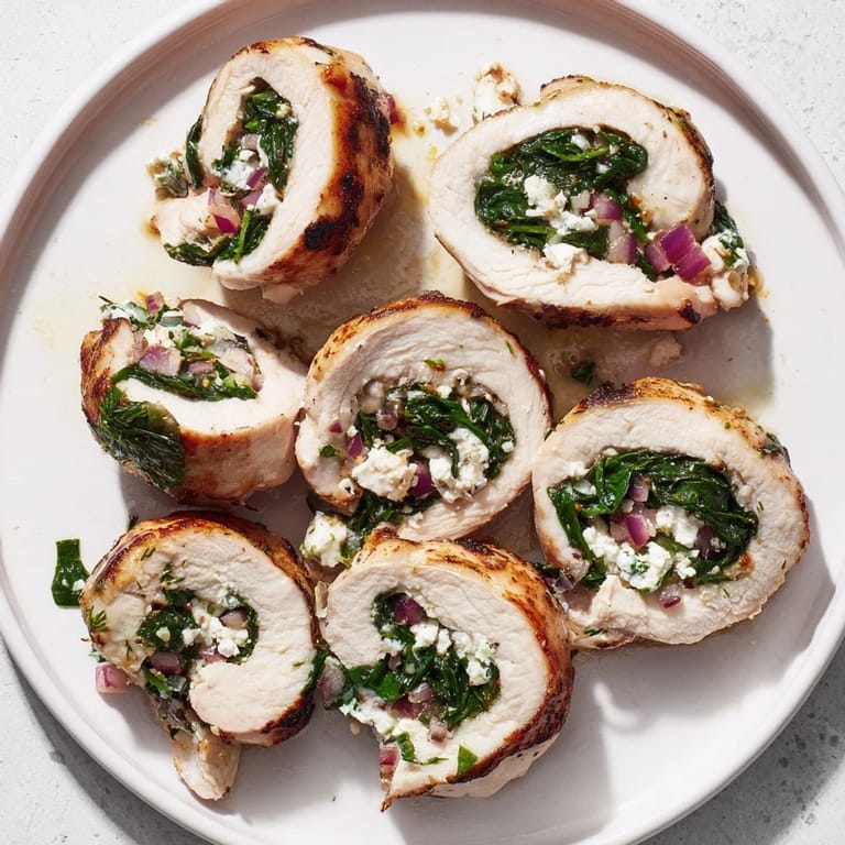 Golden-brown, rolled spinach feta stuffed chicken, ready to be sliced and enjoyed.