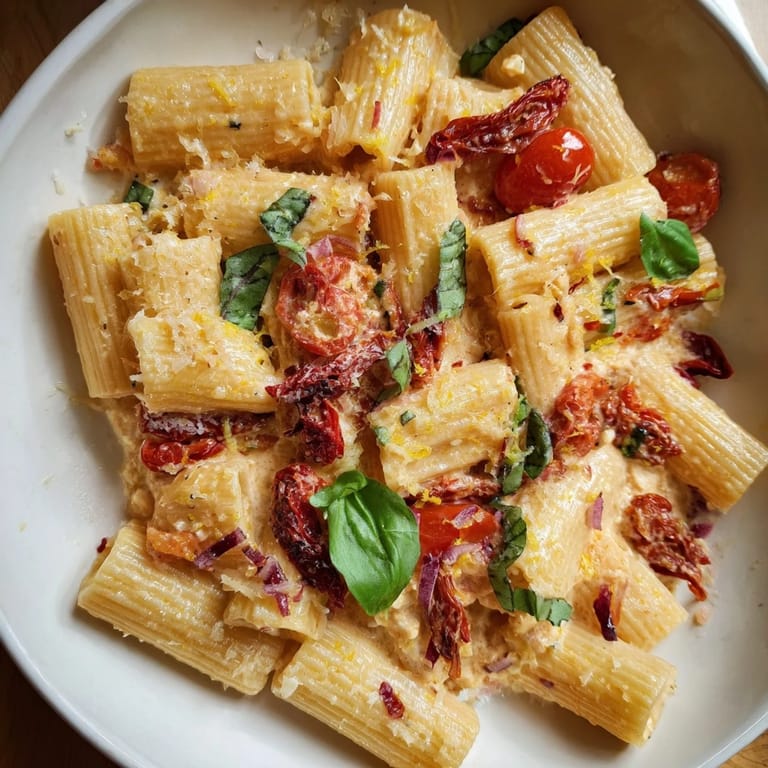 Fragrant herbs mingle with soft feta and sun-dried tomatoes in this baked feta pasta.