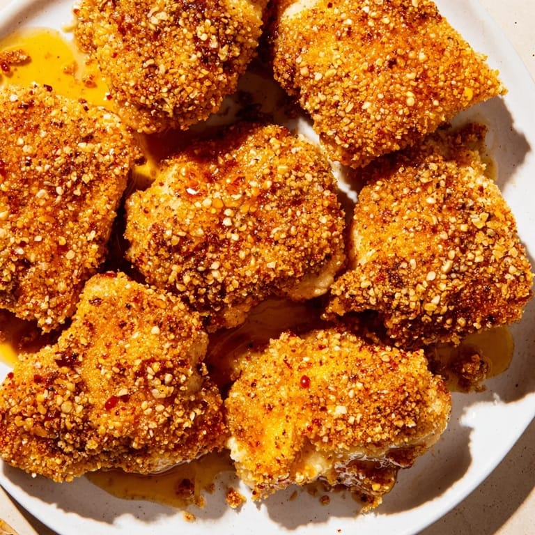 Succulent, flavorful, dairy-free Hot Honey Crispy Chicken Thighs plated and ready for an enjoyable meal.