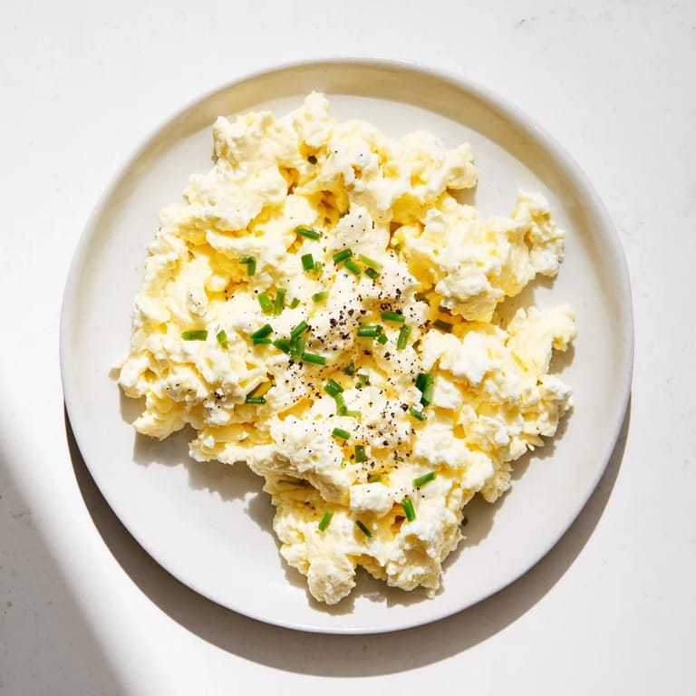 These creamy Cottage Cheese Scrambled Eggs are light, full of protein, and seasoned to perfection.