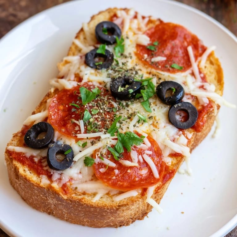 Close-up of crispy Air Fryer Pizza Toast, showing melted mozzarella and marinara sauce on garlic bread.