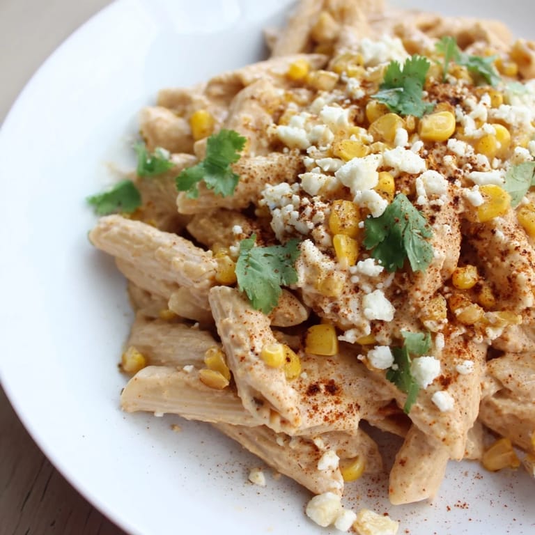 This vibrant dish of Mexican Street Corn Pasta features perfectly cooked pasta with charred corn and spices.