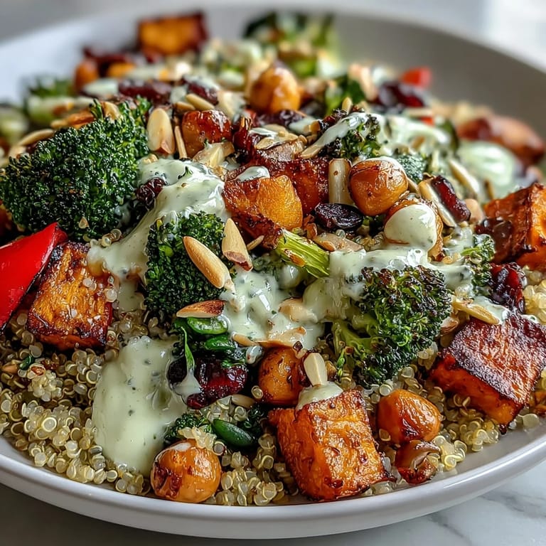 A freshly assembled Meal Prep Week-Long Power Bowl showcases ripe cherry tomatoes, diced cucumbers, and creamy black beans drizzled with a rich tahini dressing.