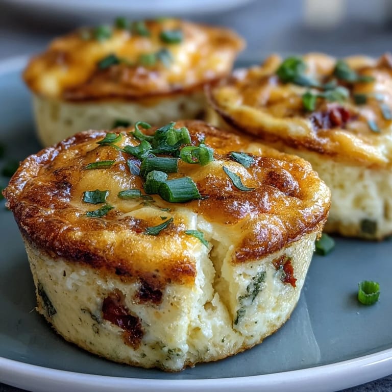 A close-up of a Keto Jalapeño Cheddar Egg Cup, revealing fluffy eggs, melted sharp cheddar, and vibrant red bell pepper flecks.