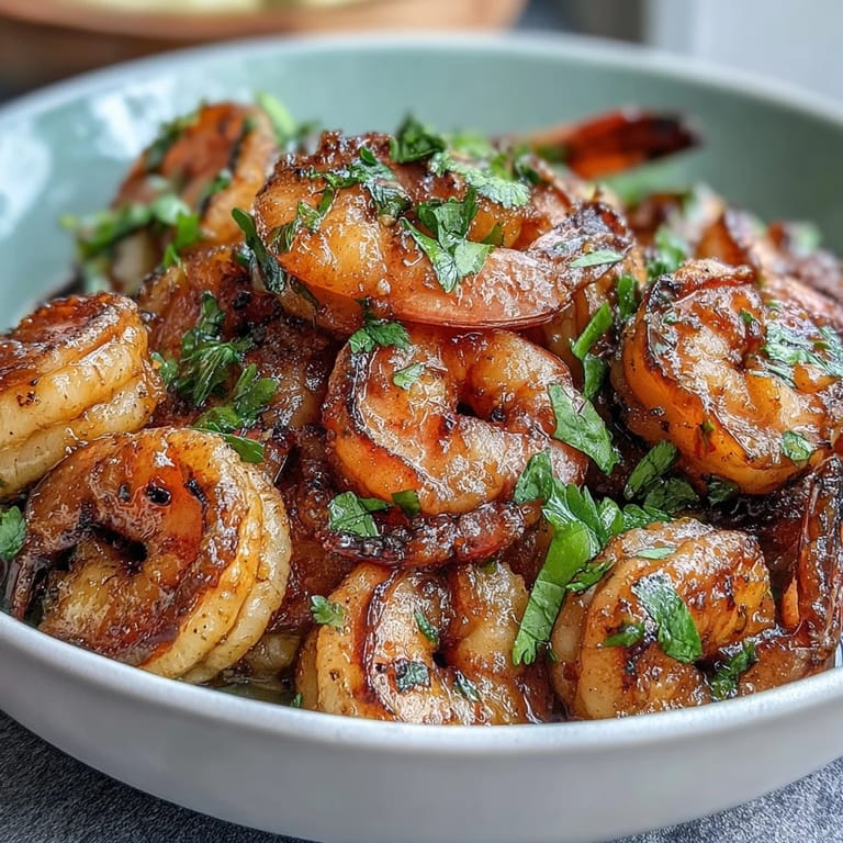Zesty lemon garlic shrimp sizzling in a skillet, served over fluffy brown rice with crisp cucumber, tomatoes, and creamy avocado.
