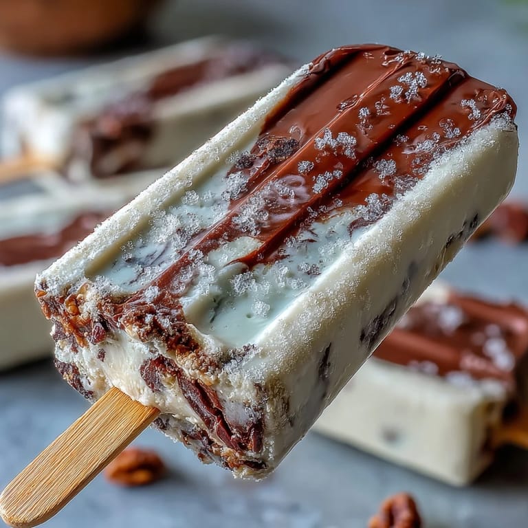 Refreshing frozen pops blending coffee-kissed vanilla cream and smooth fudge, ideal for dessert lovers.  