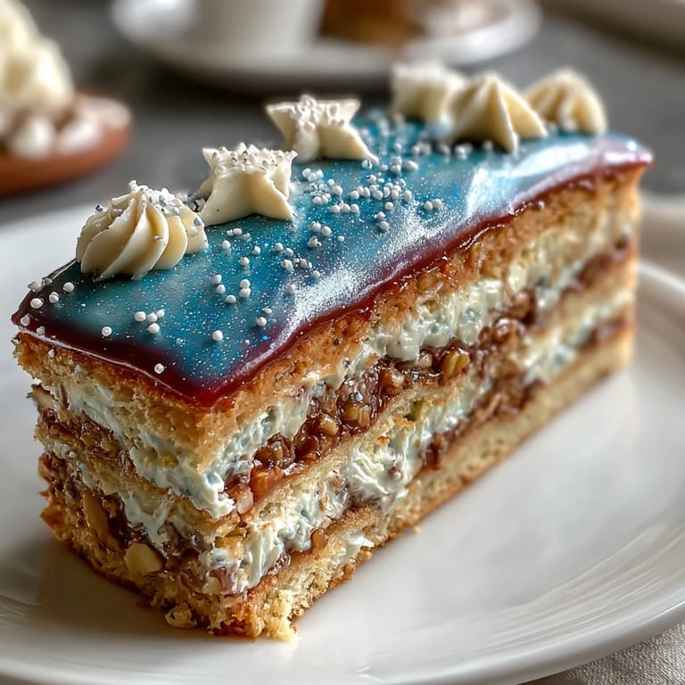 Celebrate with a celestial layer cake inspired by Pisces, featuring a dreamy galaxy design, edible glitter sparkle, and rich vanilla flavor for birthdays or starry parties.