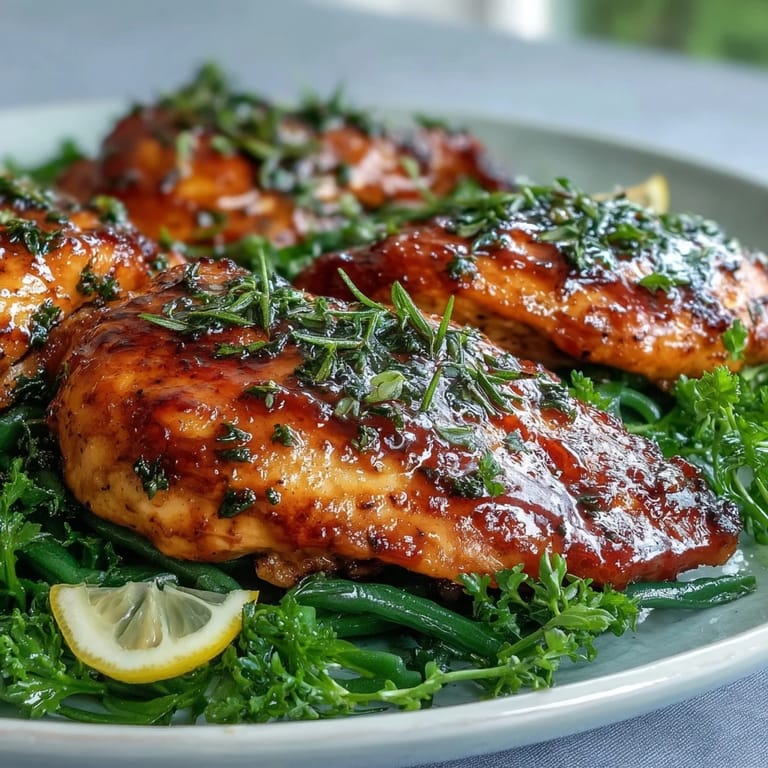 Oven-baked honey mustard chicken with green beans, golden crust and bright vegetables creating a satisfying, easy weeknight meal.