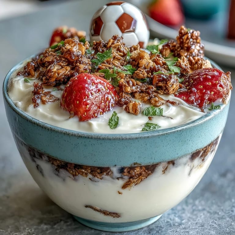 Healthy Soccer Team Snack Cups layered with creamy yogurt, diced fruit, and crunchy granola, ideal for game day snacks and team celebrations.