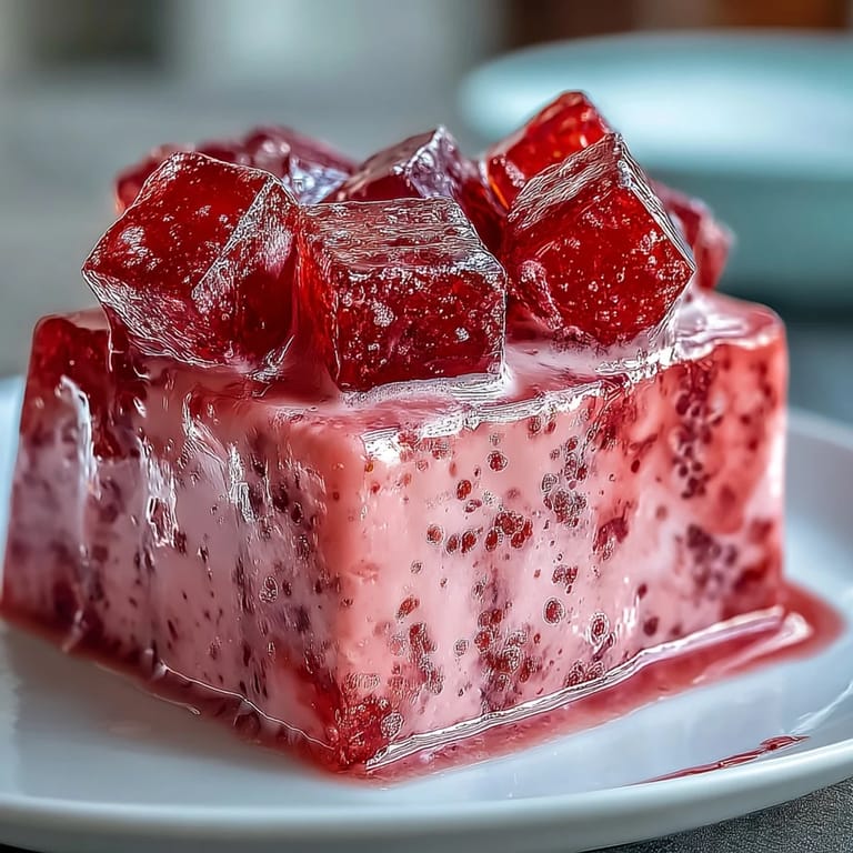 Elegant strawberry rose gelatin mosaic cake, a refreshing dessert centerpiece.