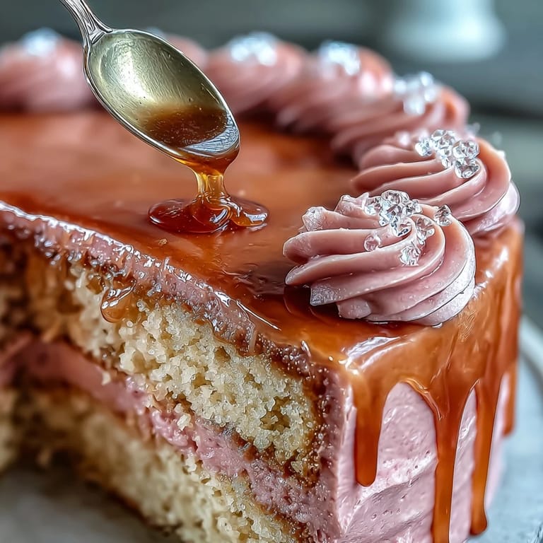 Delicate rosé-infused velvet cake, elegantly frosted, ready for celebration.