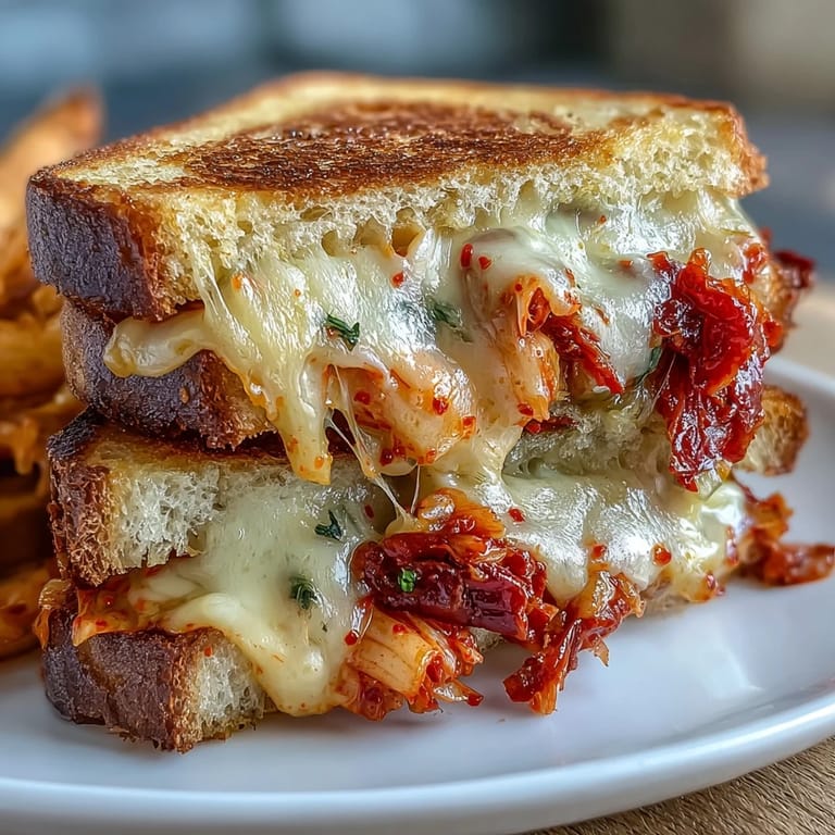A hearty kimchi grilled cheese fusion, perfect for a quick, delicious, and savory lunch.