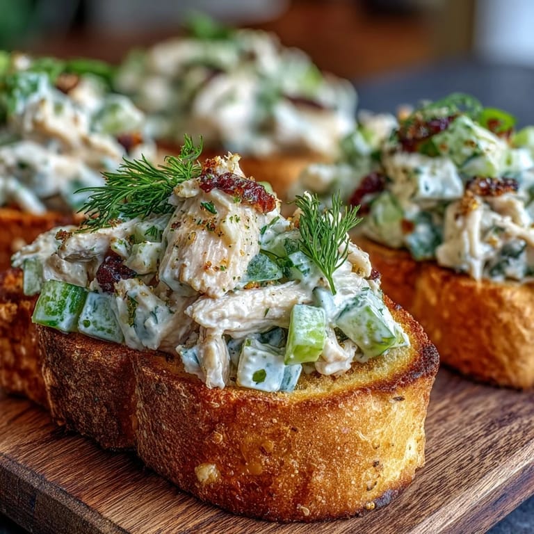 Flavorful chicken salad with dill pickle crunch on toasted sourdough.