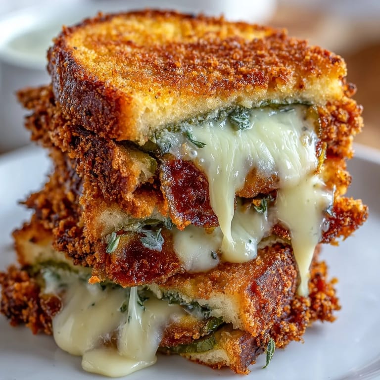 Delicious fried pickle grilled cheese perfection, ready for a satisfying bite.
