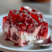 Vibrant strawberry rose gelatin mosaic cake, shimmering with jewel-toned cubes.
